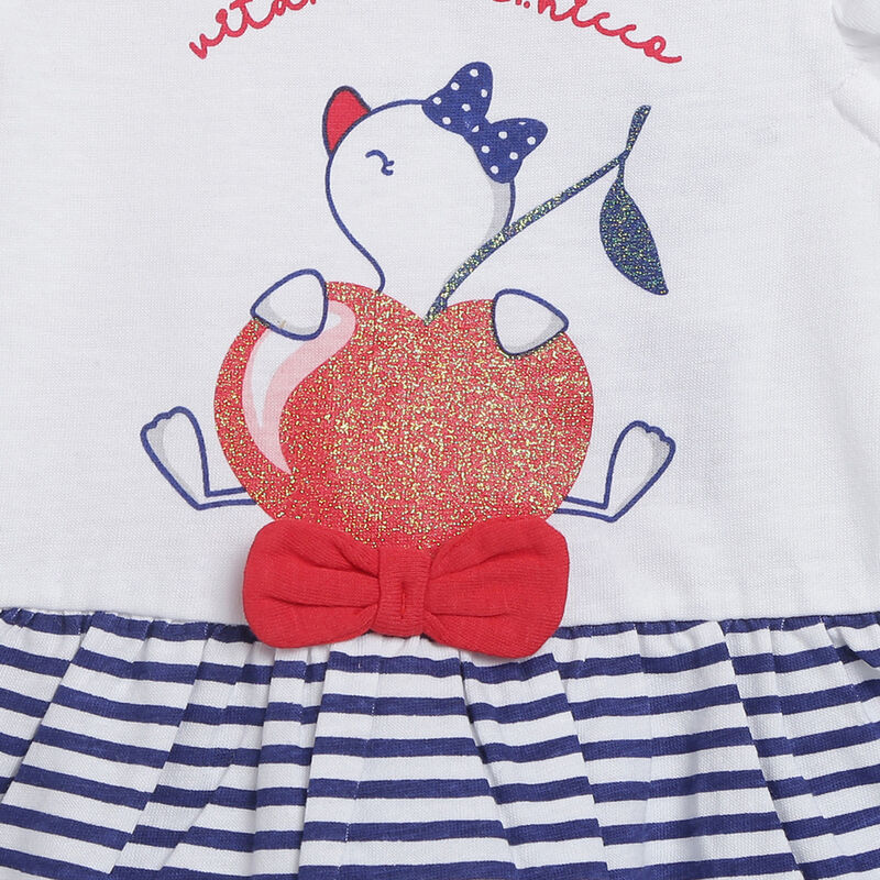 Girls White & Blue Striped Short Sleeve Dress image number 2